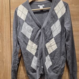 ALFRED SUNG Gray and Cream Argyle Cardigan